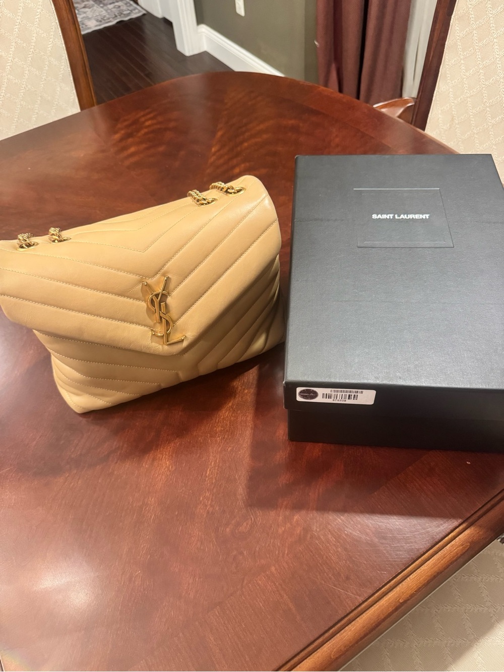 Saint Laurent Beige Chevron Loulou Medium Chain Shoulder Bag - excellent cond! - Picture 5 of 15